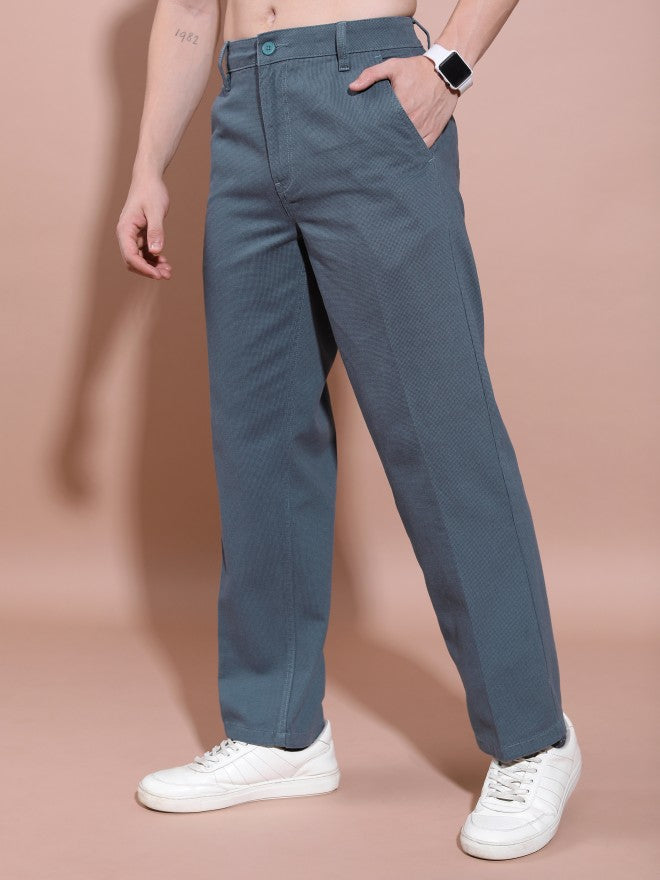 Highlander Men Flint Stone Straight Fit Solid Casual Trouser - Blue - Image 4