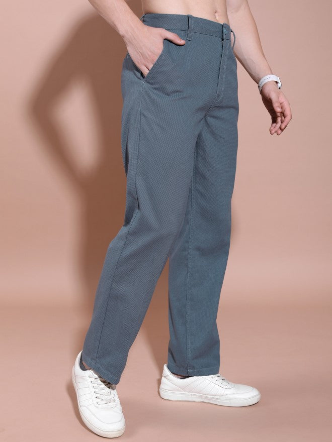Highlander Men Flint Stone Straight Fit Solid Casual Trouser - Blue - Image 6