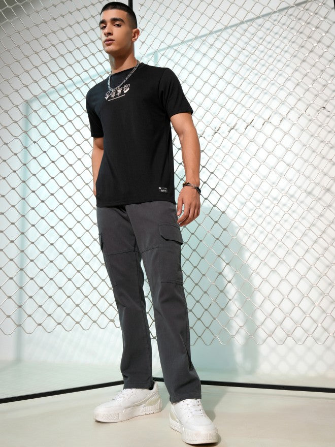 Highlander Men Black Loose Fit Solid Cargos - Black - Image 2