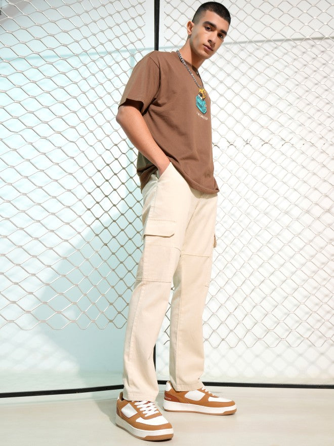 Highlander Men White Loose Fit Solid Cargos - White - Image 2