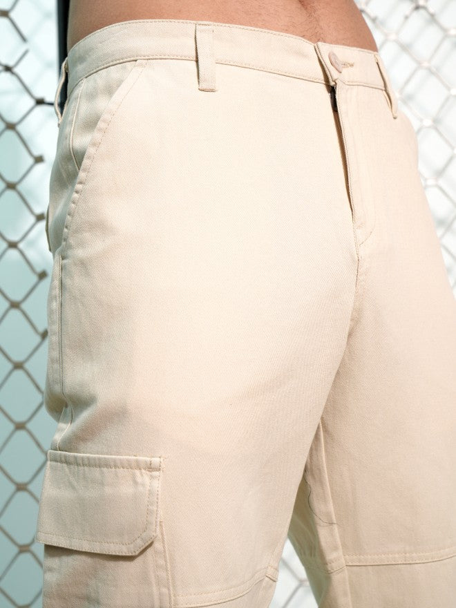 Highlander Men White Loose Fit Solid Cargos - White - Image 5