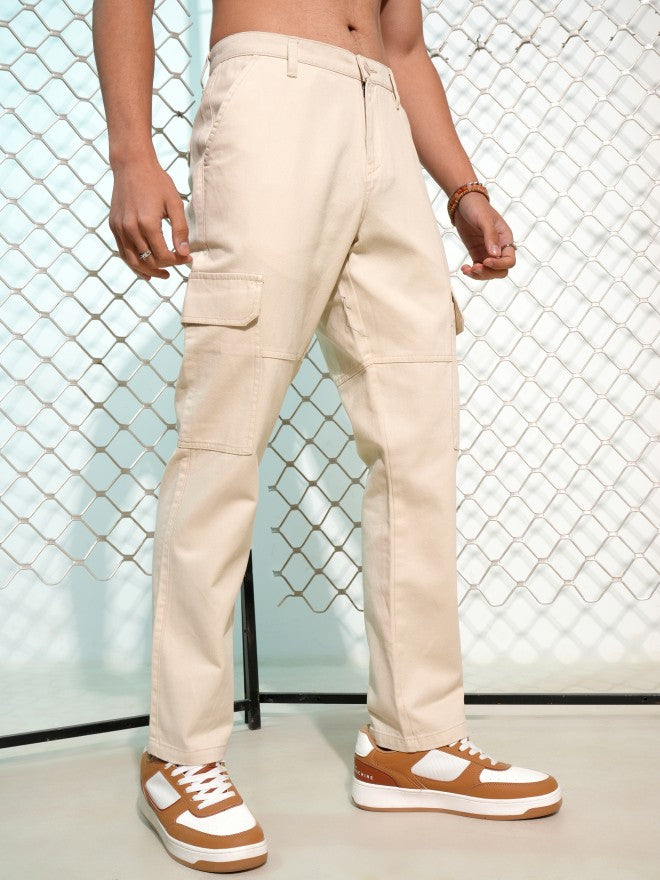 Highlander Men White Loose Fit Solid Cargos - White - Image 6