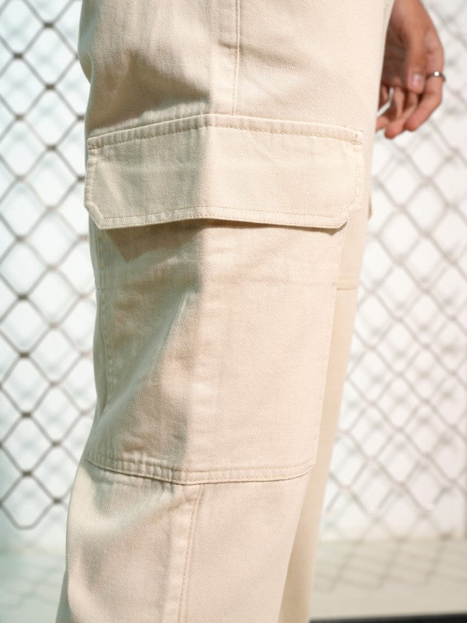Highlander Men White Loose Fit Solid Cargos - White - Image 7