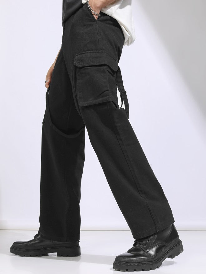 Highlander Men Black Straight Fit Solid Cargos - Black - Image 1