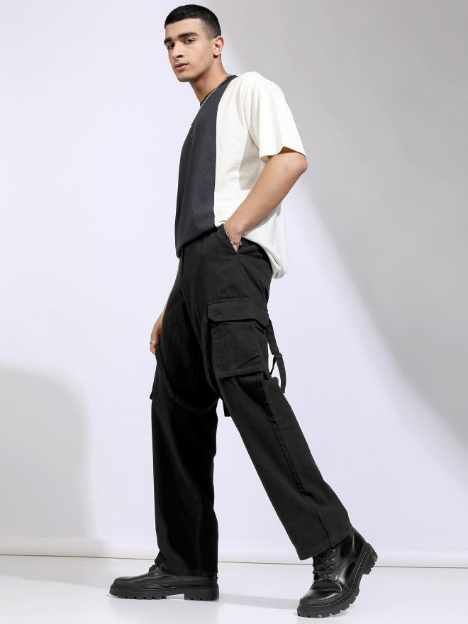 Highlander Men Black Straight Fit Solid Cargos - Black - Image 2