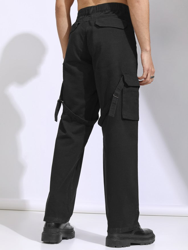 Highlander Men Black Straight Fit Solid Cargos - Black - Image 3