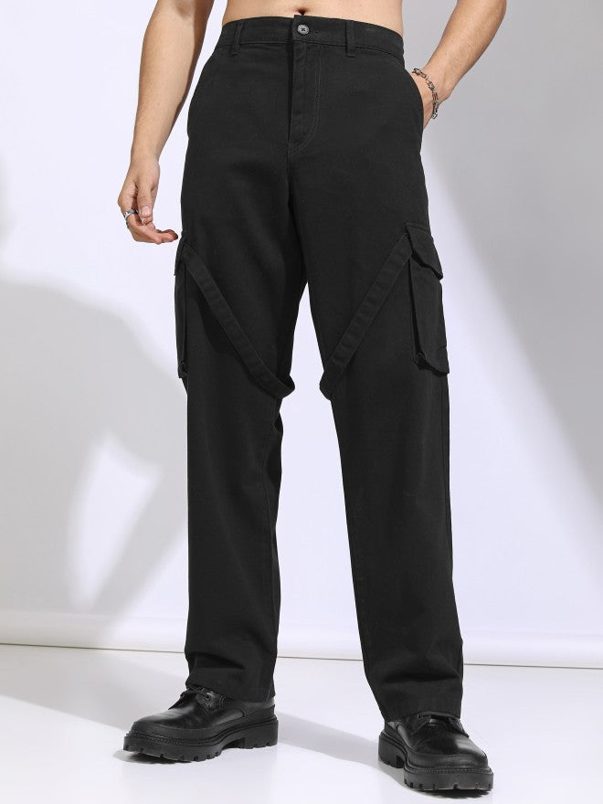 Highlander Men Black Straight Fit Solid Cargos - Black - Image 4