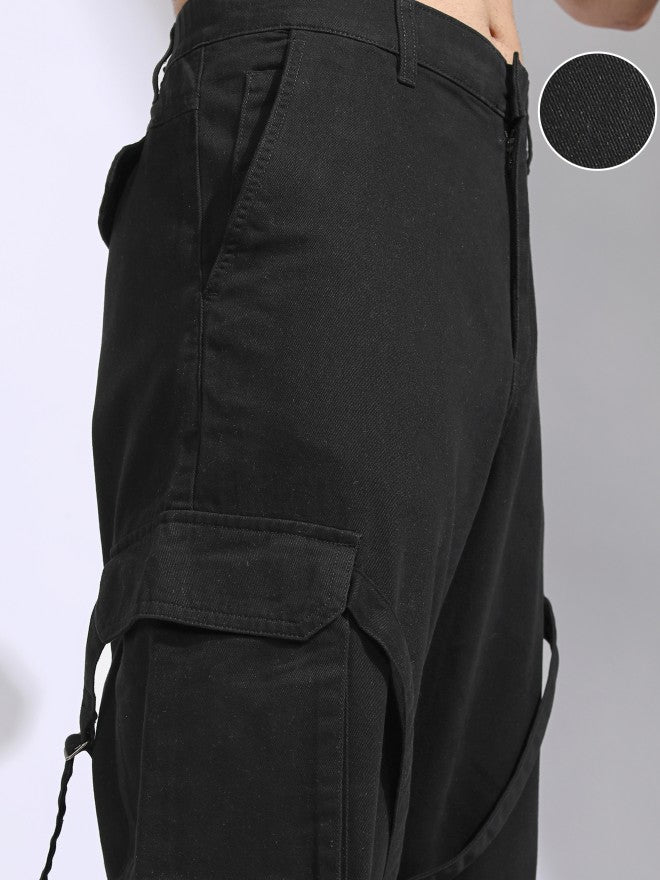 Highlander Men Black Straight Fit Solid Cargos - Black - Image 5