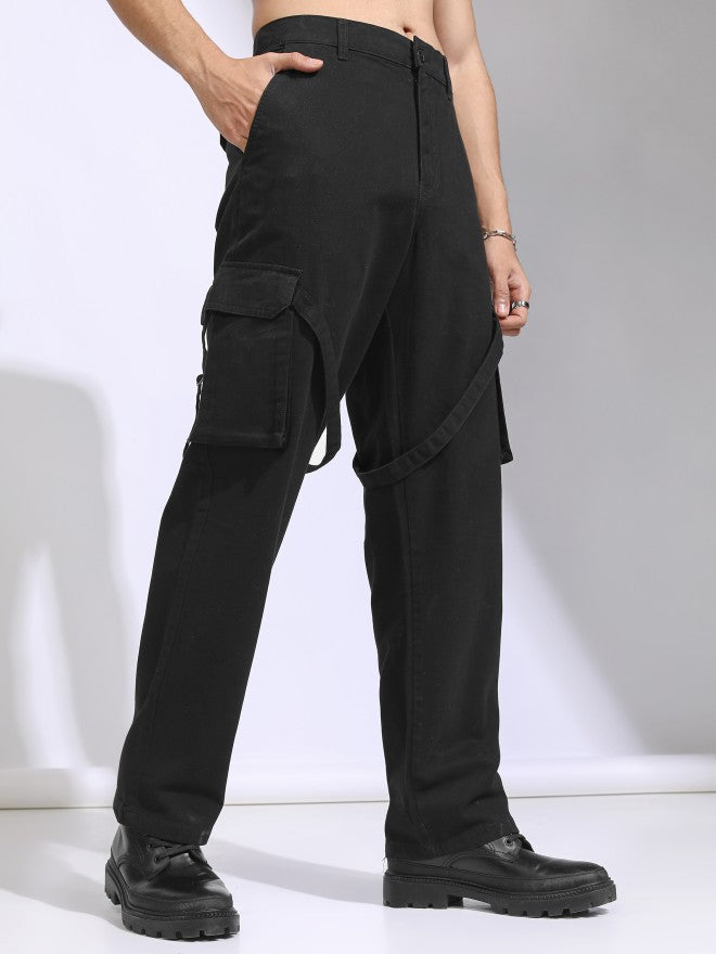 Highlander Men Black Straight Fit Solid Cargos - Black - Image 6