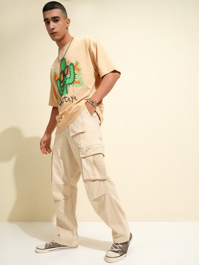 Highlander Men White Carpenter Fit Solid Cargos - White - Image 2
