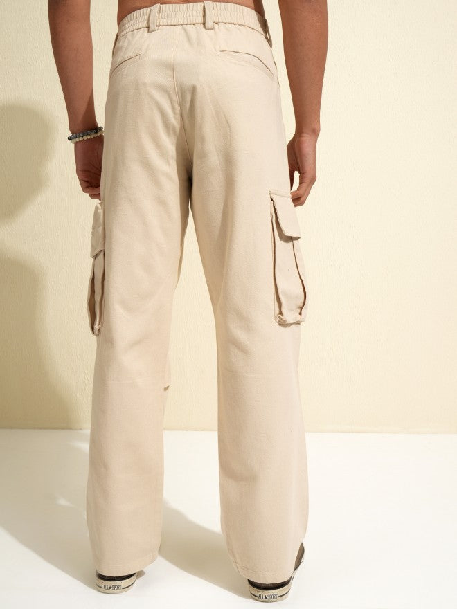 Highlander Men White Carpenter Fit Solid Cargos - White - Image 3