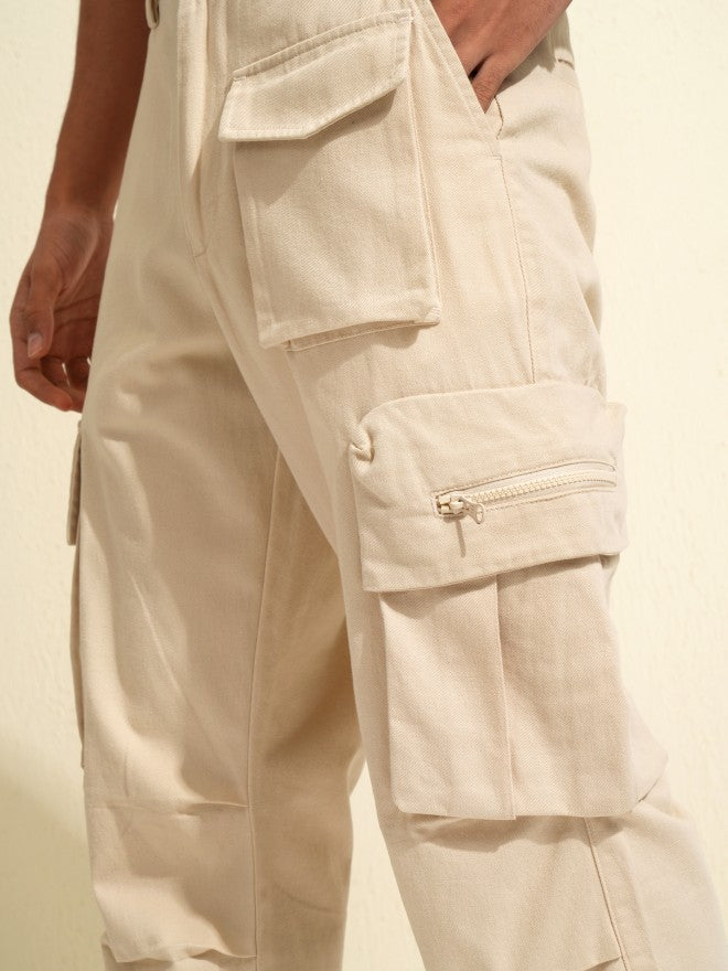 Highlander Men White Carpenter Fit Solid Cargos - White - Image 5