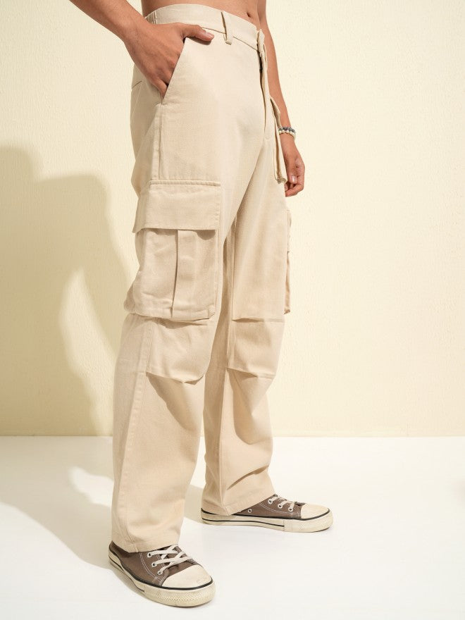Highlander Men White Carpenter Fit Solid Cargos - White - Image 6