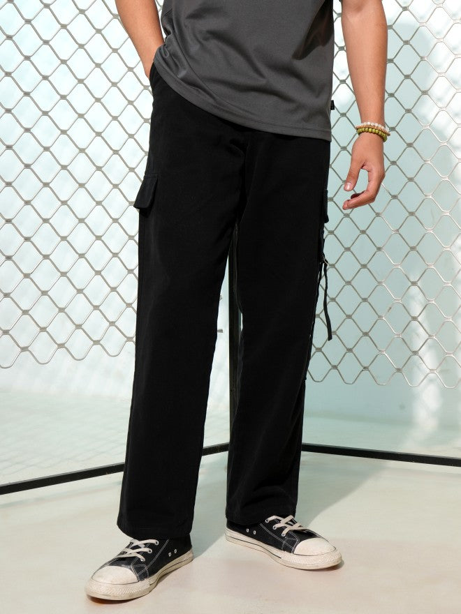 Highlander Men Black Carpenter Fit Solid Cargos - Black - Image 1