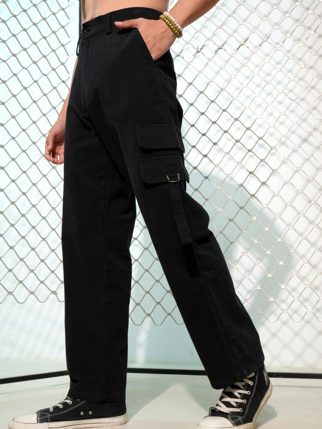 Highlander Men Black Carpenter Fit Solid Cargos - Black - Image 4
