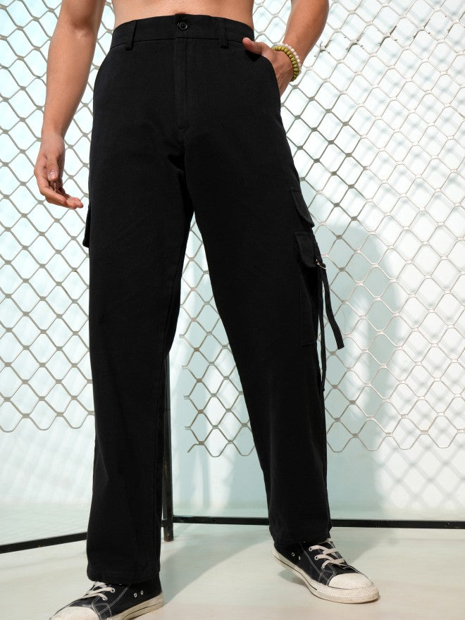 Highlander Men Black Carpenter Fit Solid Cargos - Black - Image 8