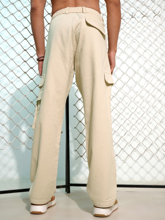 Highlander Men White Carpenter Fit Solid Cargos - White - Image 3