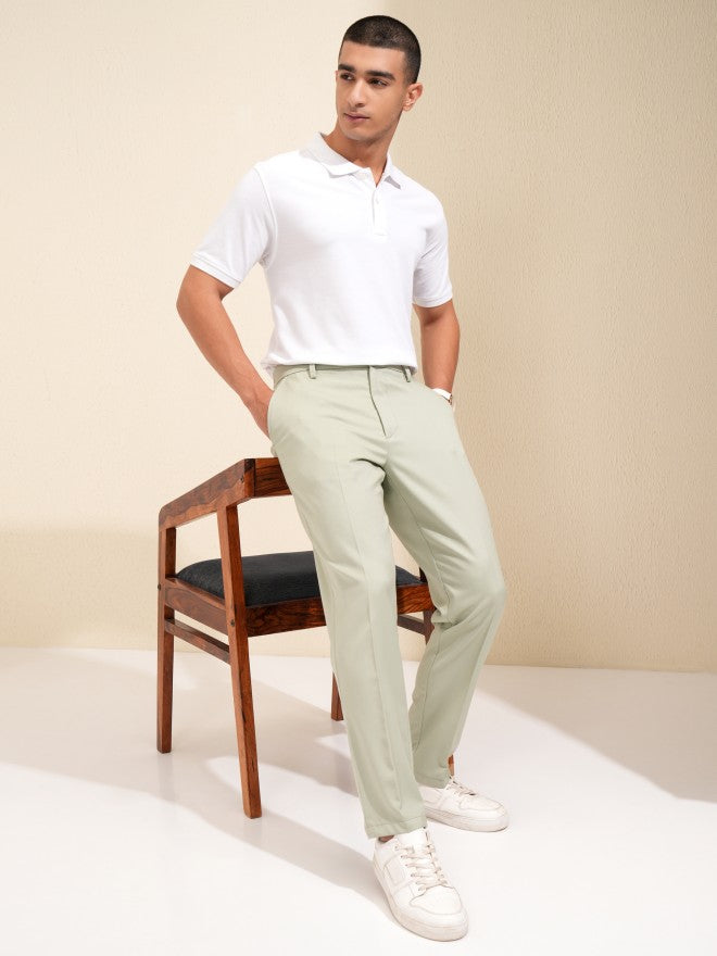 Highlander Men Green Slim Fit Solid Formal Trouser - Green - Image 2