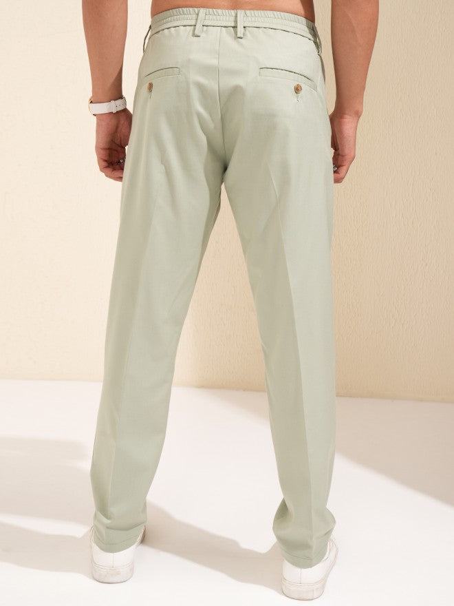 Highlander Men Green Slim Fit Solid Formal Trouser - Green - Image 3