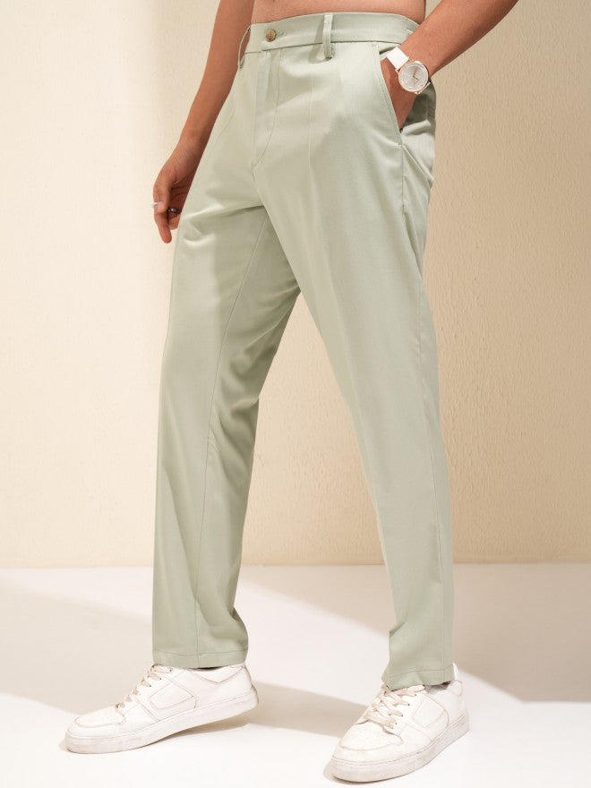 Highlander Men Green Slim Fit Solid Formal Trouser - Green - Image 4