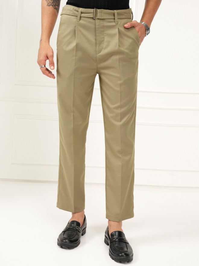Highlander Men Khaki Slim Fit Solid Formal Trouser - Khaki - Image 1