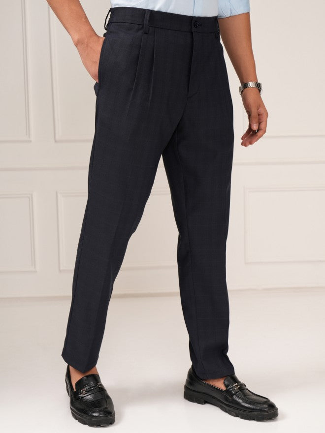 Highlander Men Navy Blue Slim Fit Solid Formal Trouser - Navy Blue - Image 1