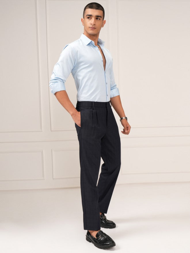 Highlander Men Navy Blue Slim Fit Solid Formal Trouser - Navy Blue - Image 2