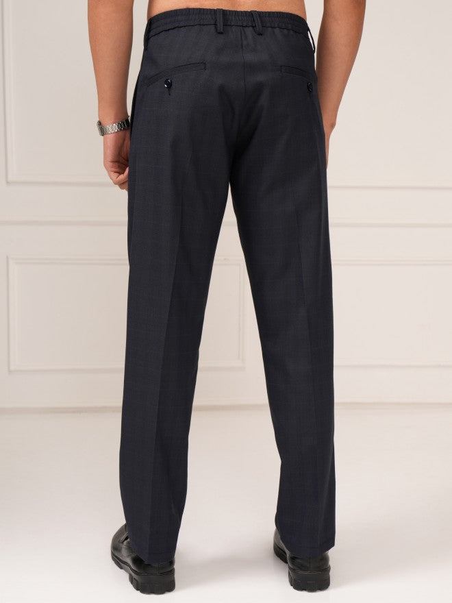 Highlander Men Navy Blue Slim Fit Solid Formal Trouser - Navy Blue - Image 3