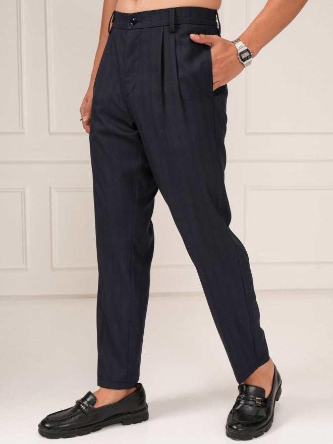 Highlander Men Navy Blue Slim Fit Solid Formal Trouser - Navy Blue - Image 4