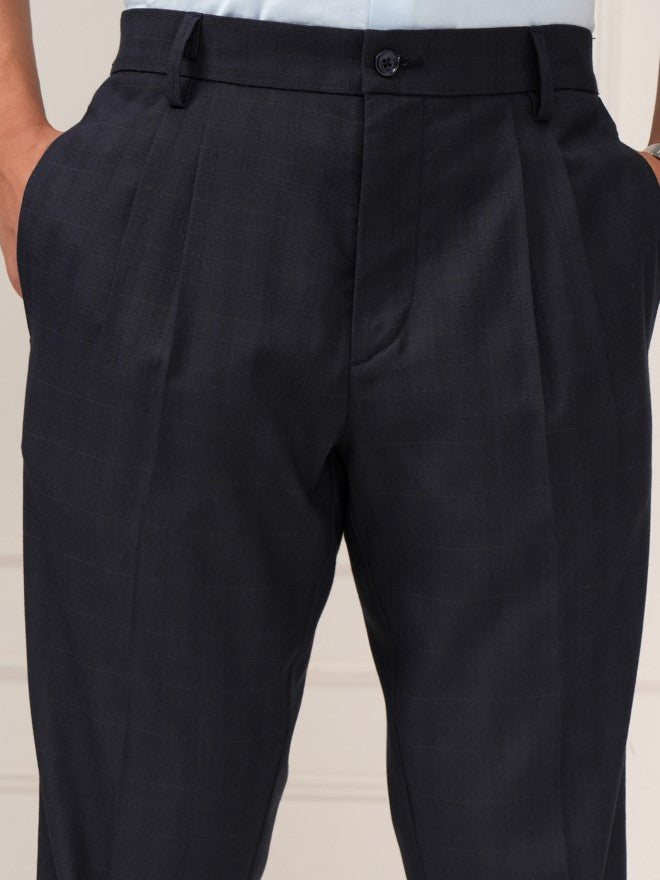 Highlander Men Navy Blue Slim Fit Solid Formal Trouser - Navy Blue - Image 5