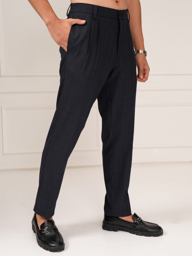 Highlander Men Navy Blue Slim Fit Solid Formal Trouser - Navy Blue - Image 6