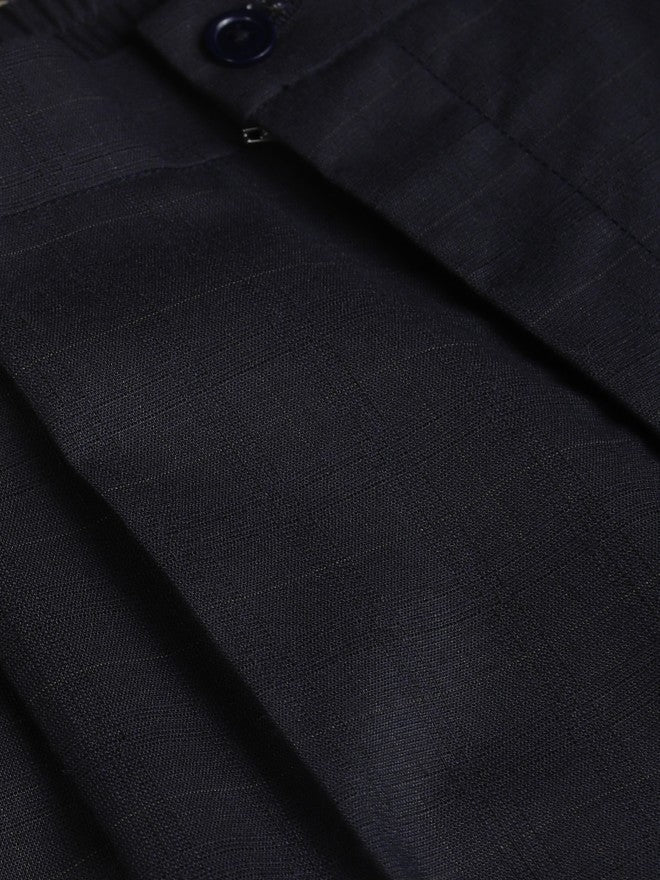 Highlander Men Navy Blue Slim Fit Solid Formal Trouser - Navy Blue - Image 7