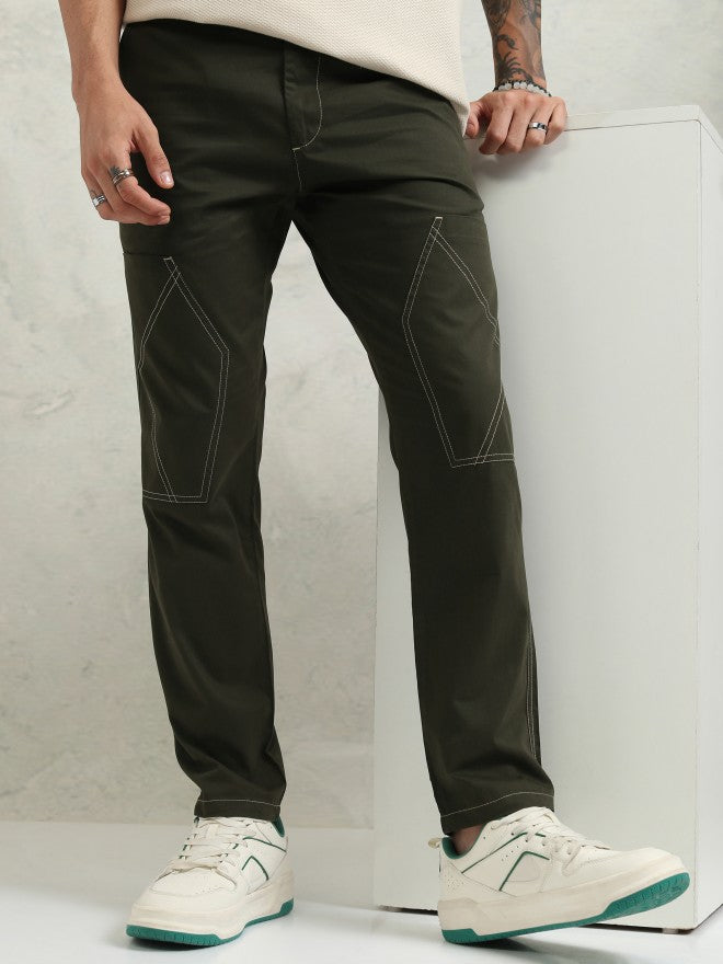 Highlander Men Green Straight Fit Solid Casual Trouser - Green - Image 1