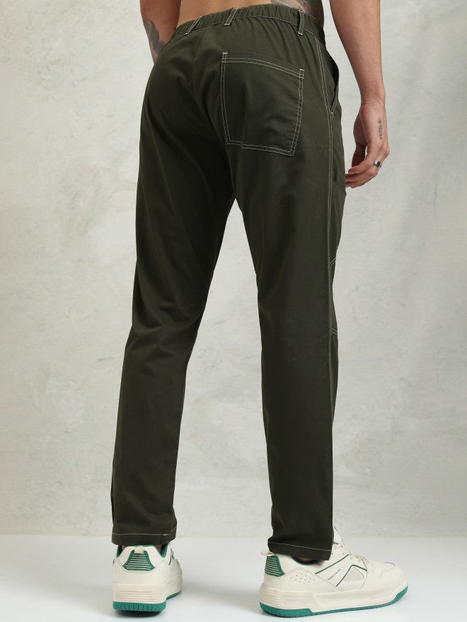 Highlander Men Green Straight Fit Solid Casual Trouser - Green - Image 3