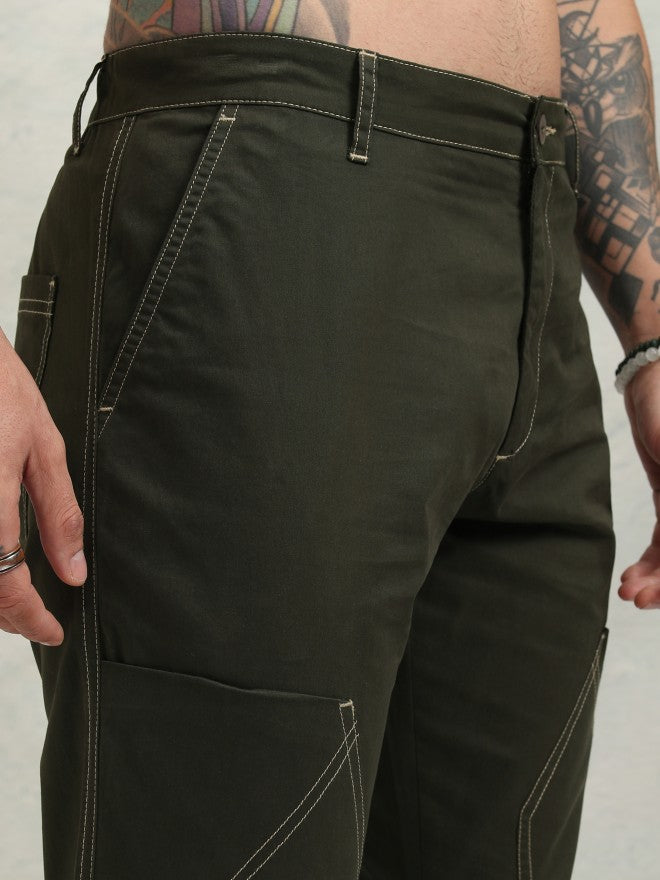 Highlander Men Green Straight Fit Solid Casual Trouser - Green - Image 5