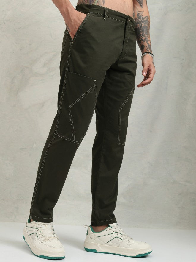 Highlander Men Green Straight Fit Solid Casual Trouser - Green - Image 6