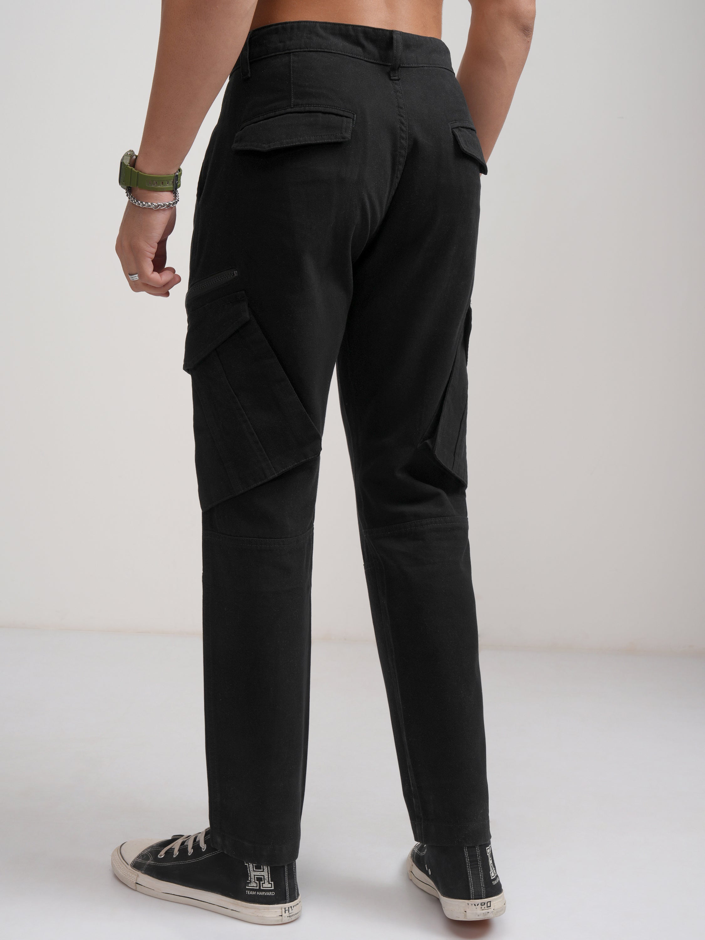 Highlander Men Black Slim Fit Solid Cargos - Black - Image 3