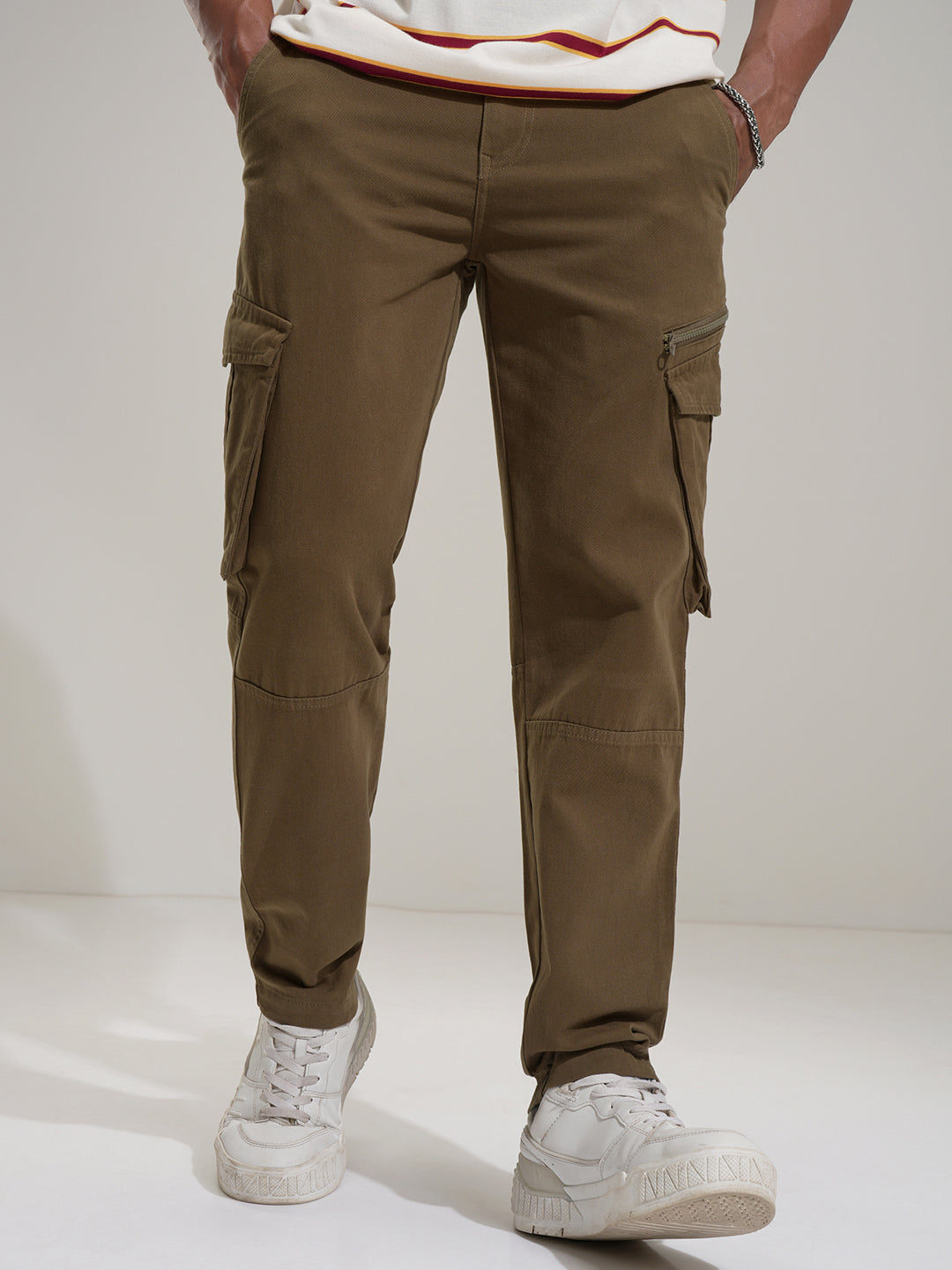 Highlander Men Brown Slim Fit Solid Cargo - Brown - Image 4