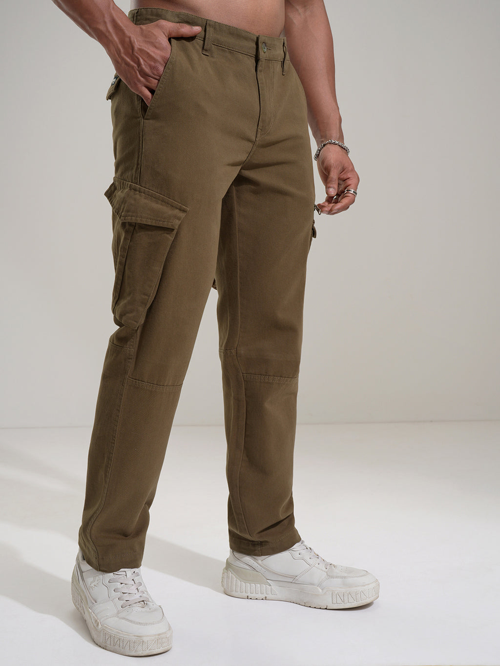 Highlander Men Brown Slim Fit Solid Cargo - Brown - Image 6