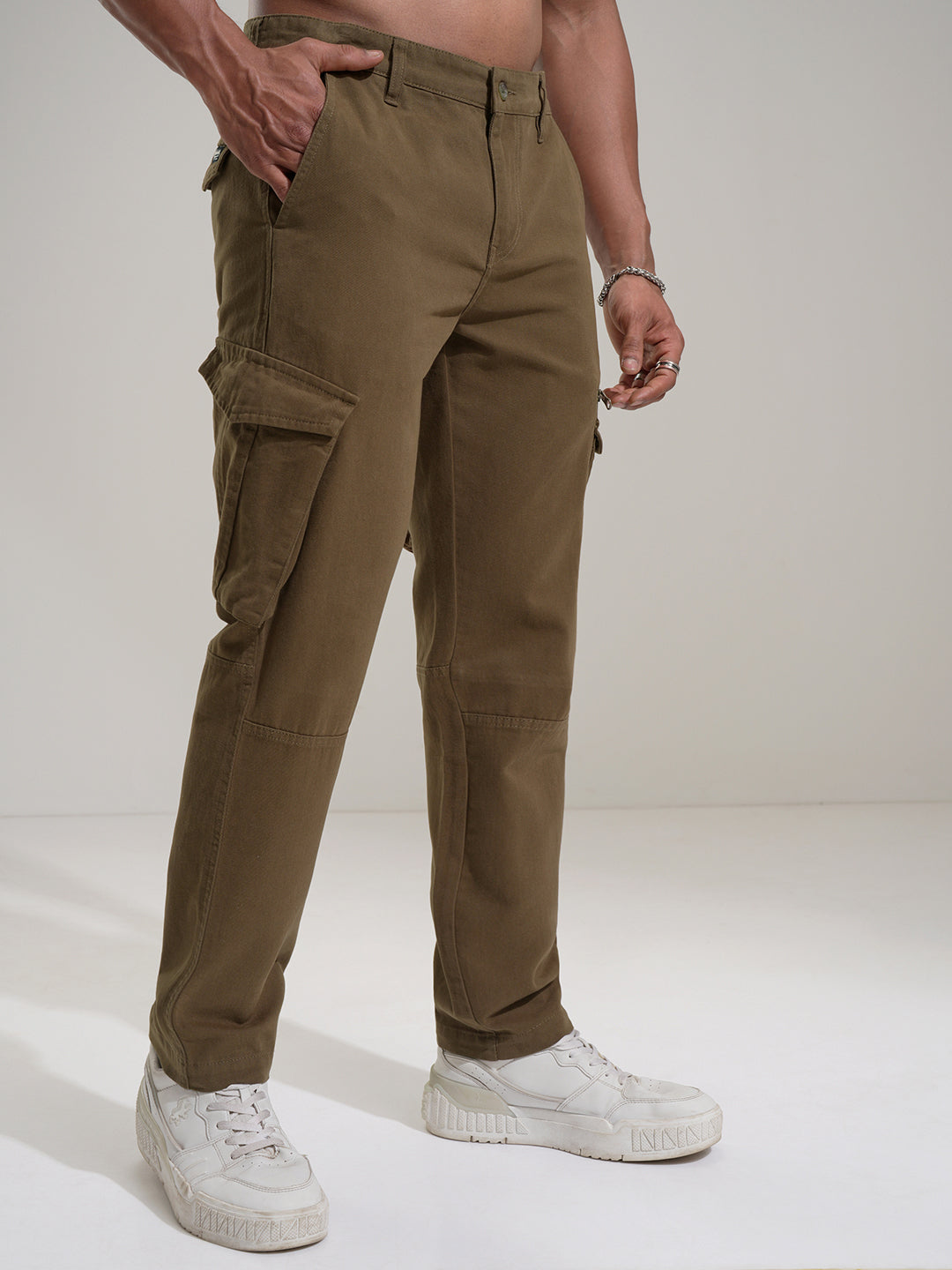 Highlander Men Brown Slim Fit Solid Cargo - Brown - Image 6