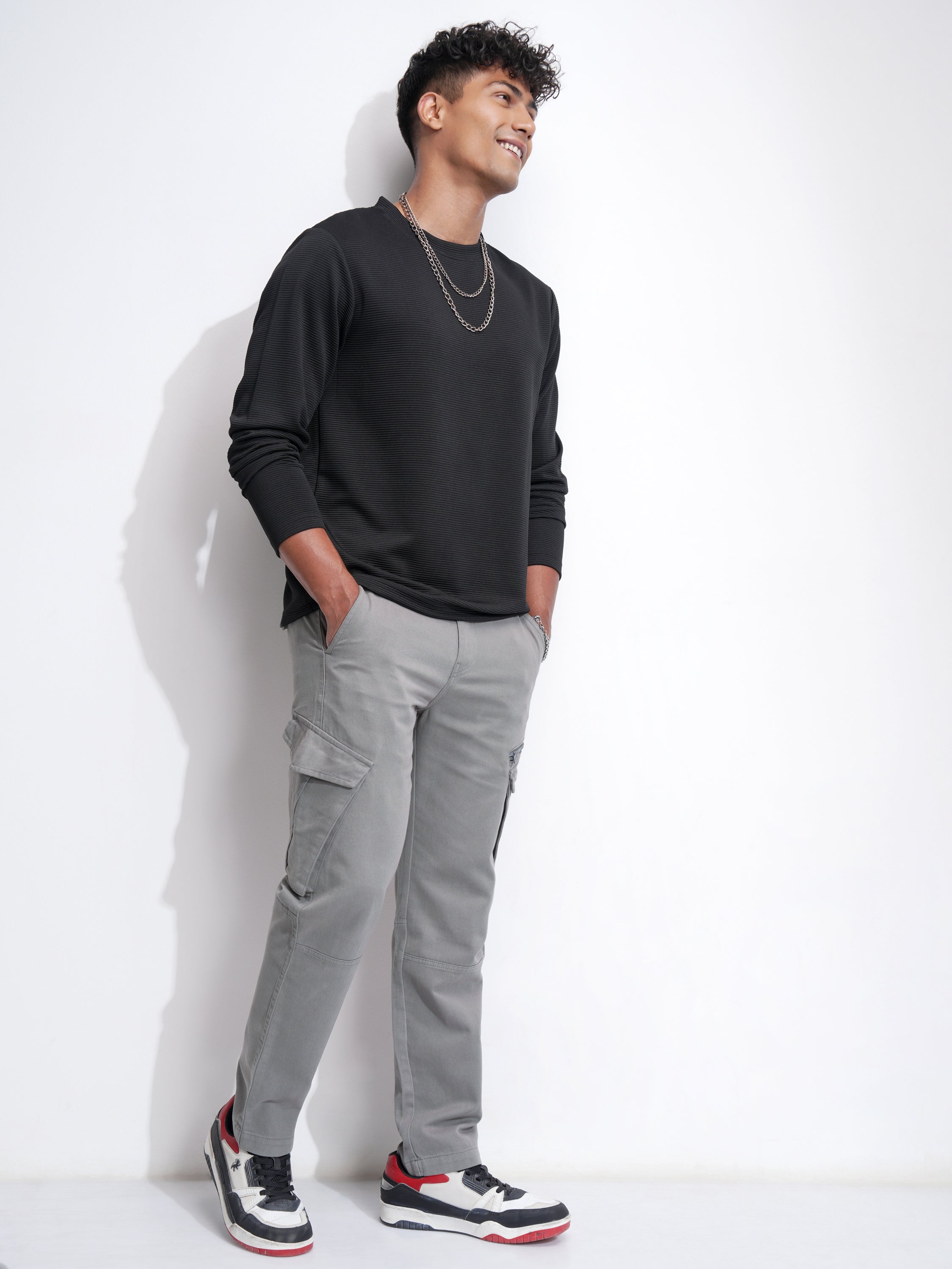 Highlander Men Grey Slim Fit Solid Cargos - Grey - Image 2