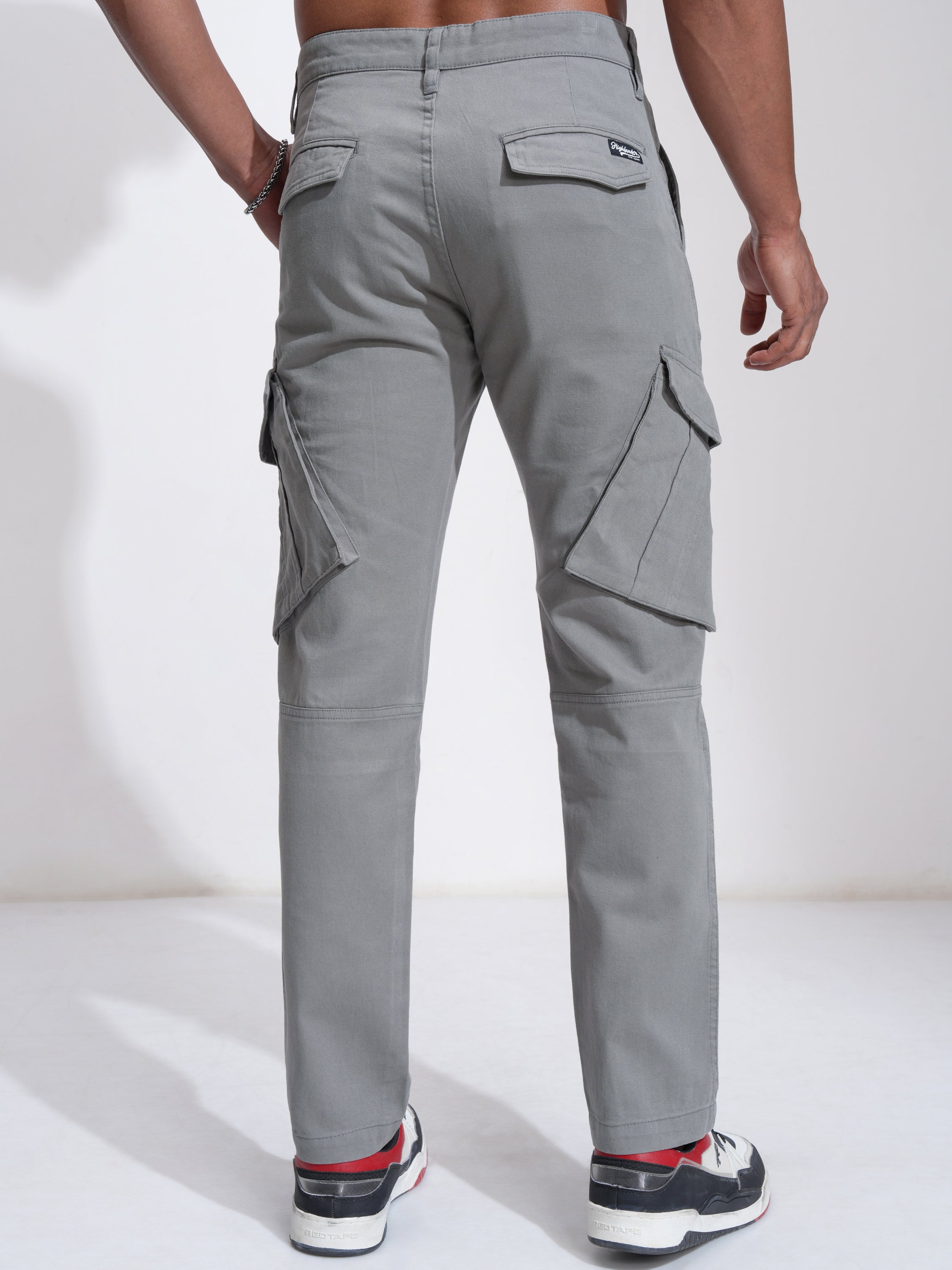 Highlander Men Grey Slim Fit Solid Cargos - Grey - Image 3