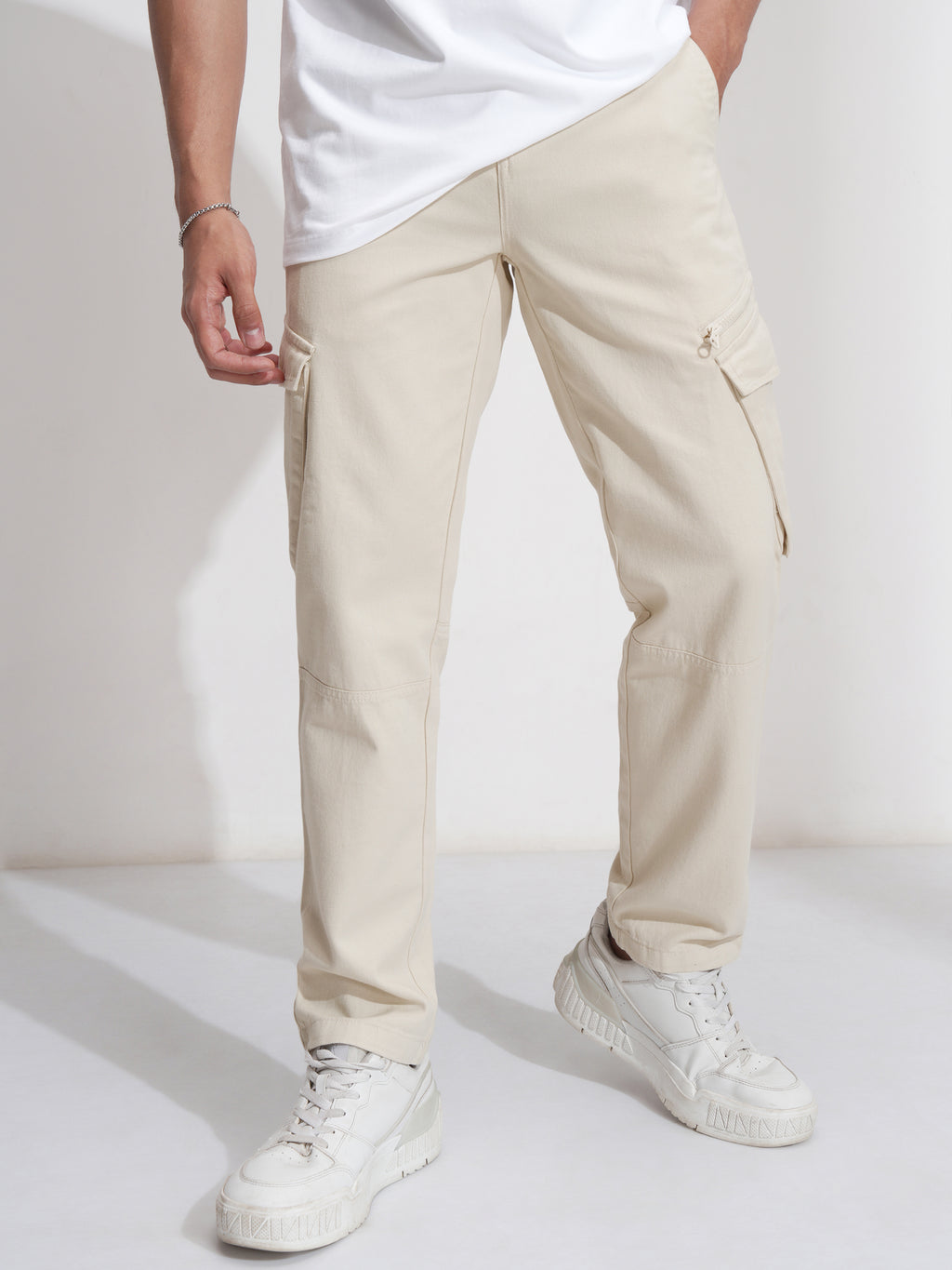 Highlander Men Beige Slim Fit Solid Cargo - Beige - Image 1