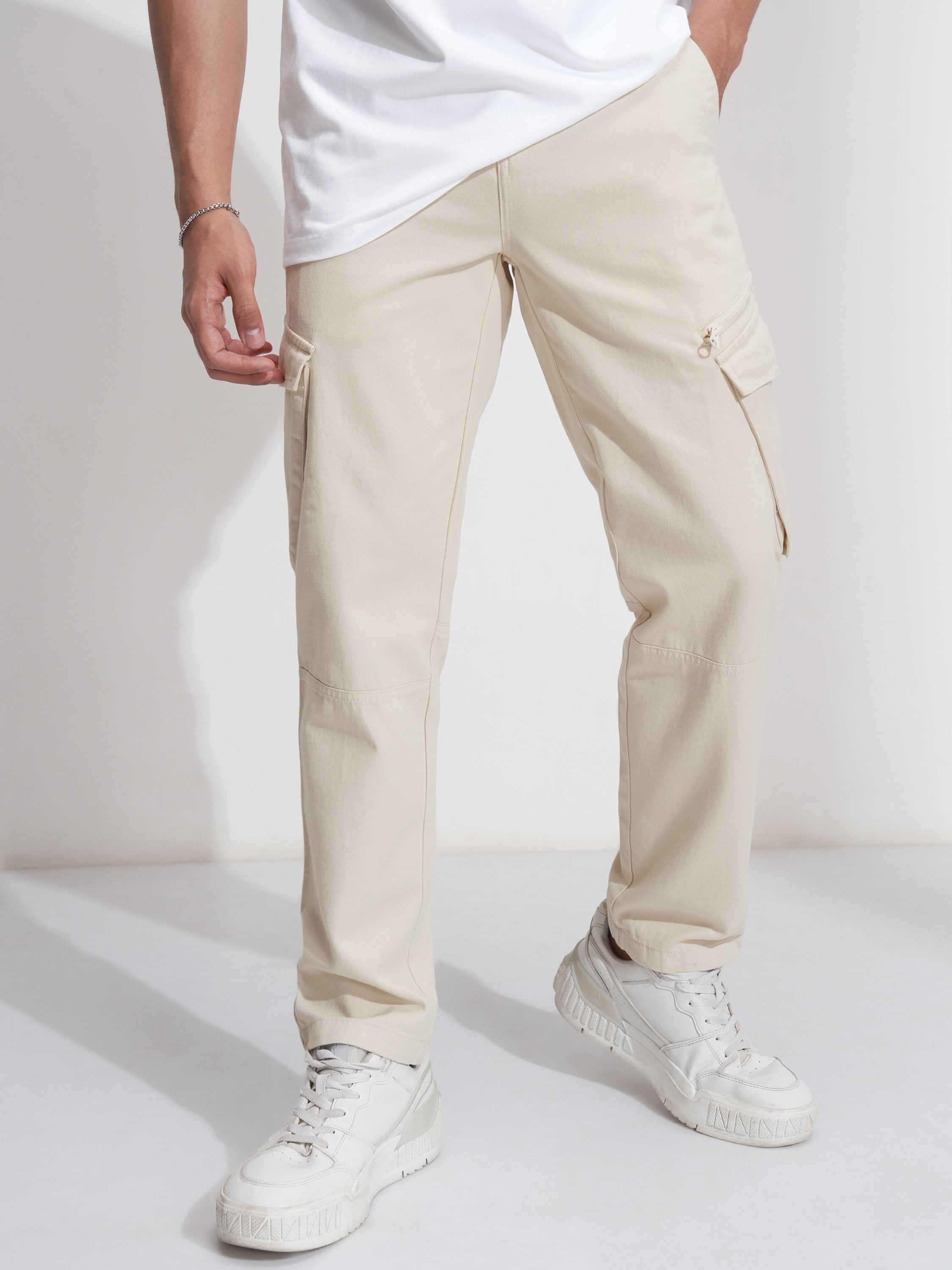 Highlander Men Beige Slim Fit Solid Cargo - Beige - Image 1