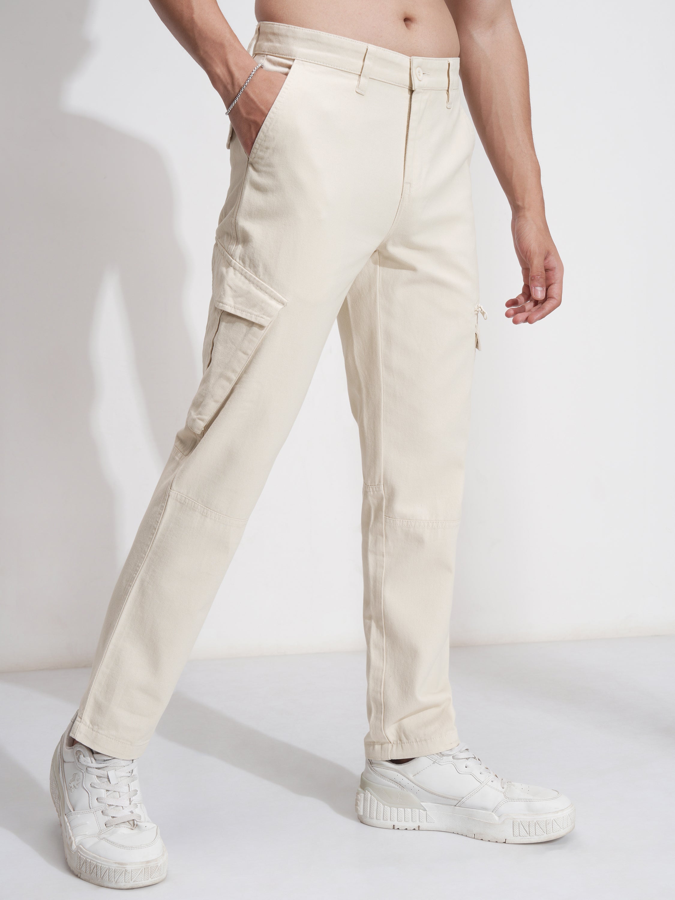 Highlander Men Beige Slim Fit Solid Cargo - Beige - Image 6