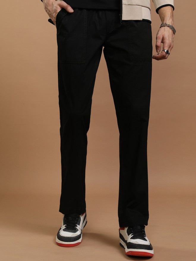 Highlander Men Black Relaxed Fit Solid Casual Trousers - Black - Image 1