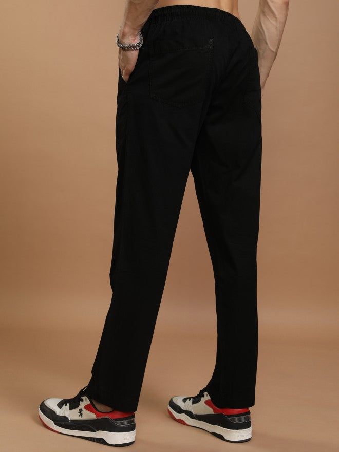 Highlander Men Black Relaxed Fit Solid Casual Trousers - Black - Image 3