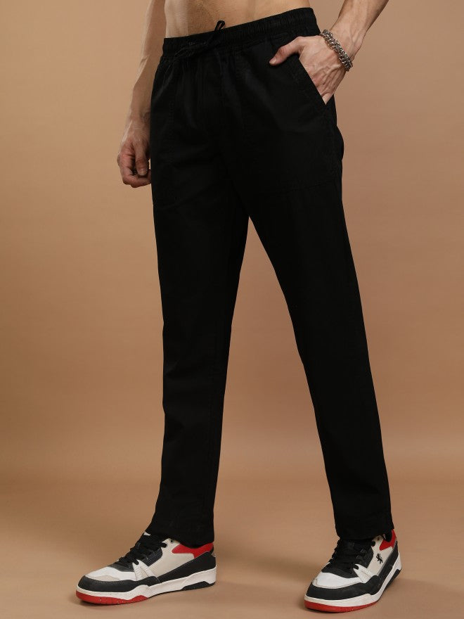 Highlander Men Black Relaxed Fit Solid Casual Trousers - Black - Image 4