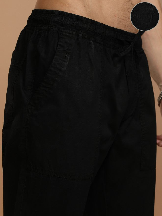 Highlander Men Black Relaxed Fit Solid Casual Trousers - Black - Image 5