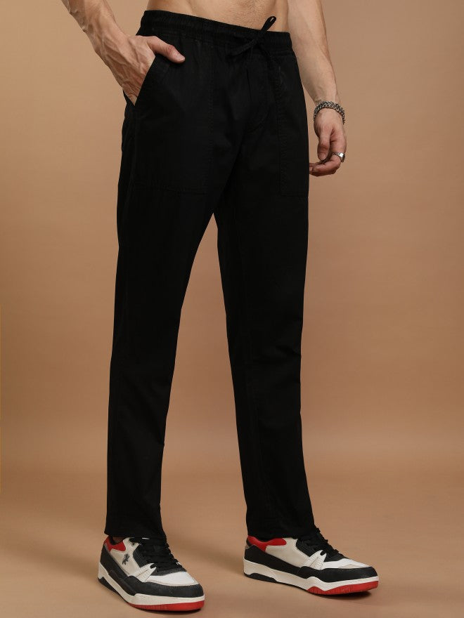 Highlander Men Black Relaxed Fit Solid Casual Trousers - Black - Image 6